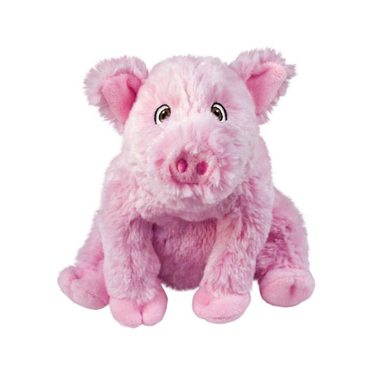 A soft, pink pig dog toy with a removable squeaker 