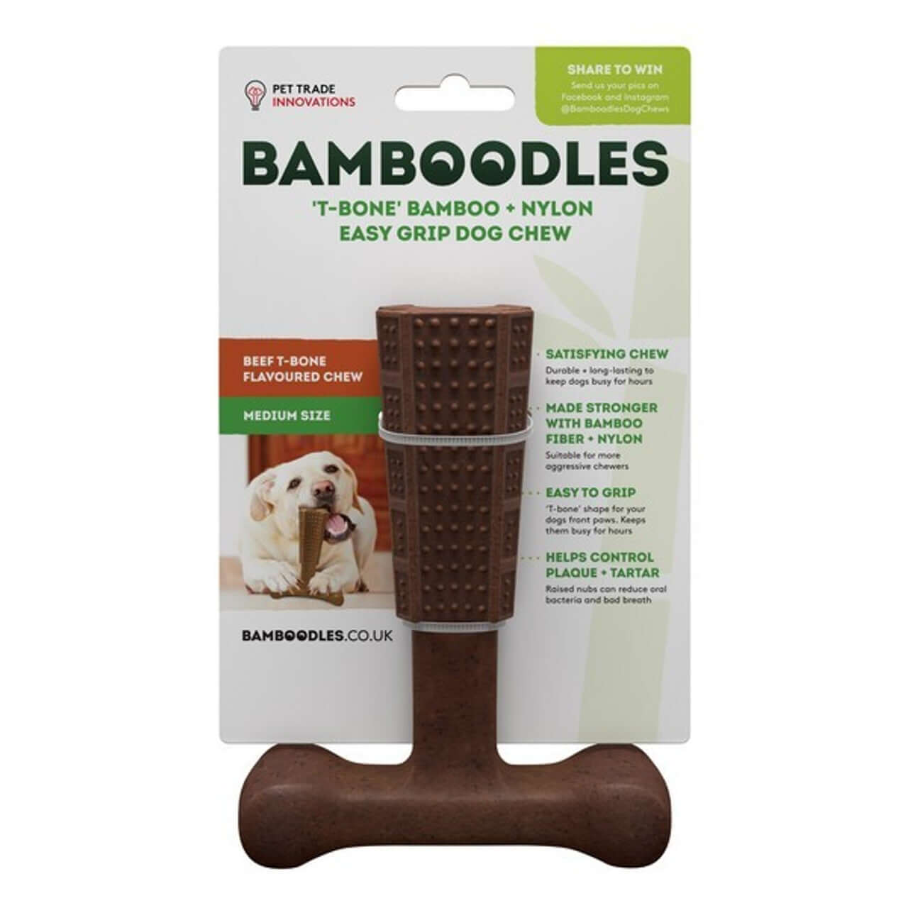 Bamboodles T Bone Chew Toy - Medium Beef Flavour