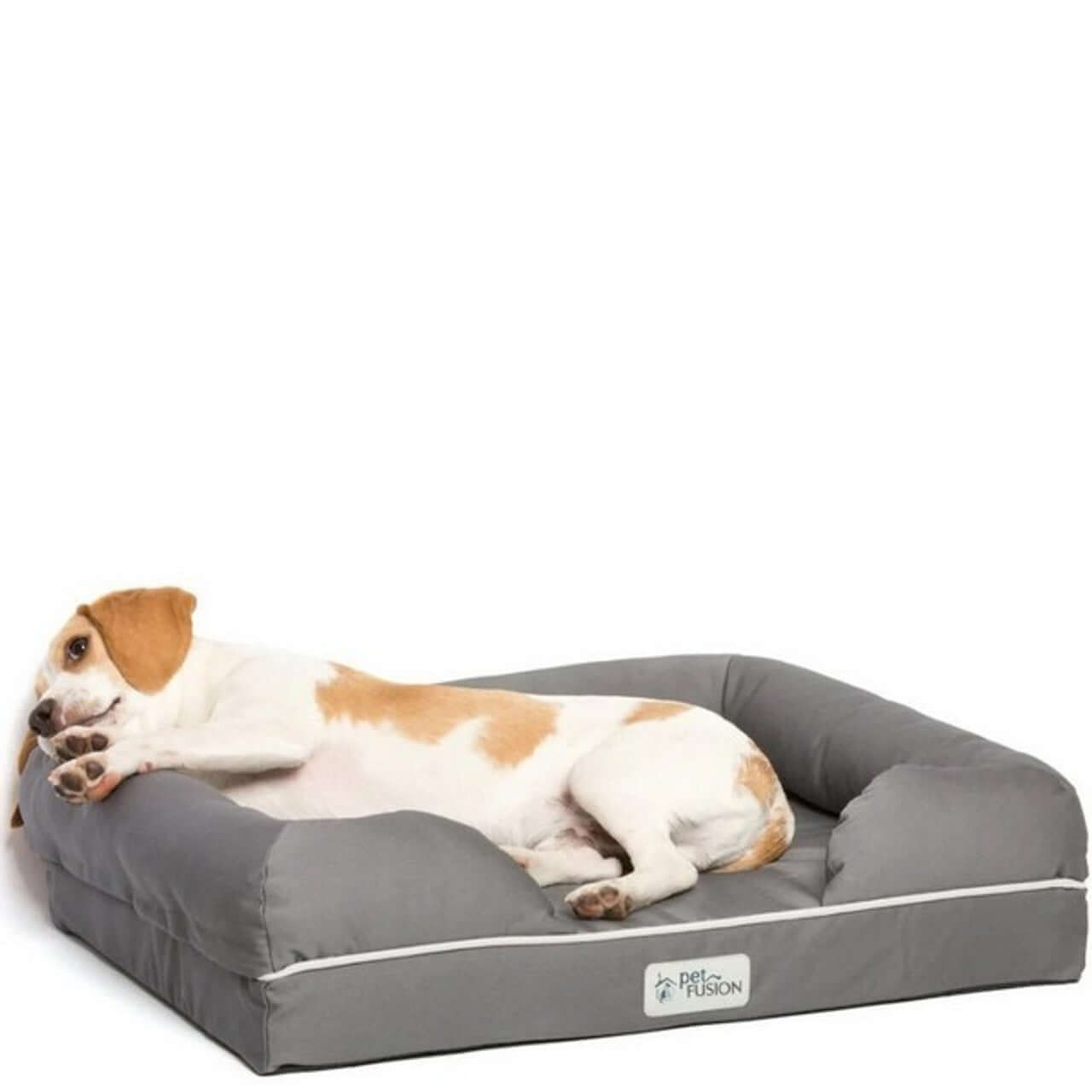 A grey soft comfortable dog bed with memory foam