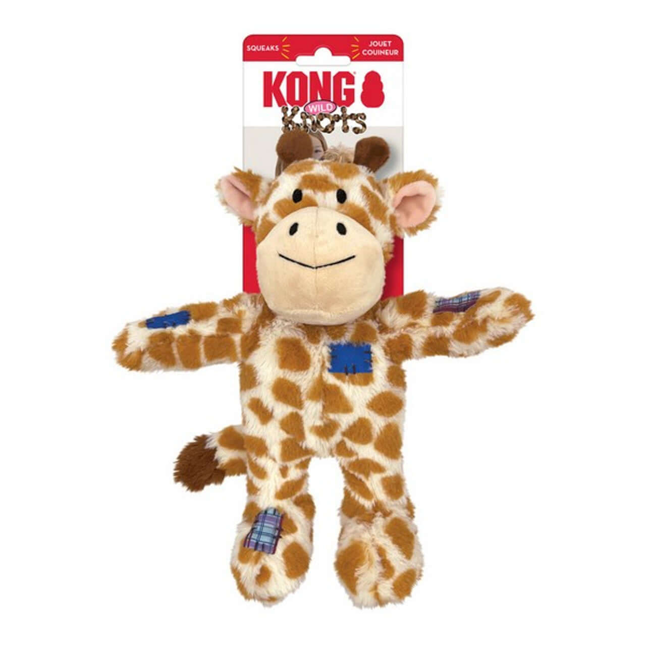 A soft KONG giraffe dog toy with rope inside