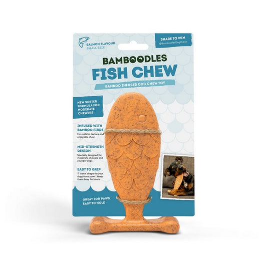 A tough fish-shaped dog chew