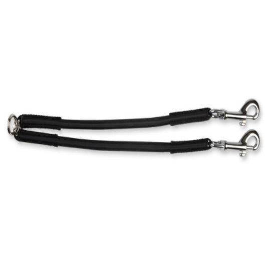 A black nylon bungee coupler for dogs 