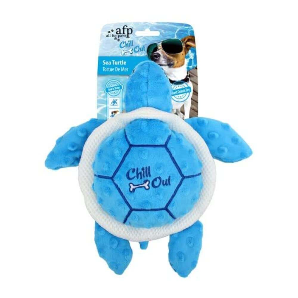 All For Paws Chill Out Sea Turtle cooling dog toy, blue in colour and perfect for keeping dogs cool in warmer weather