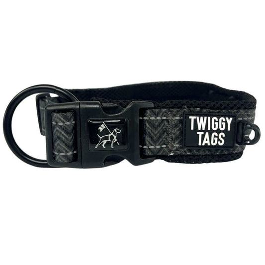 Twiggy Tags black and grey dog collar