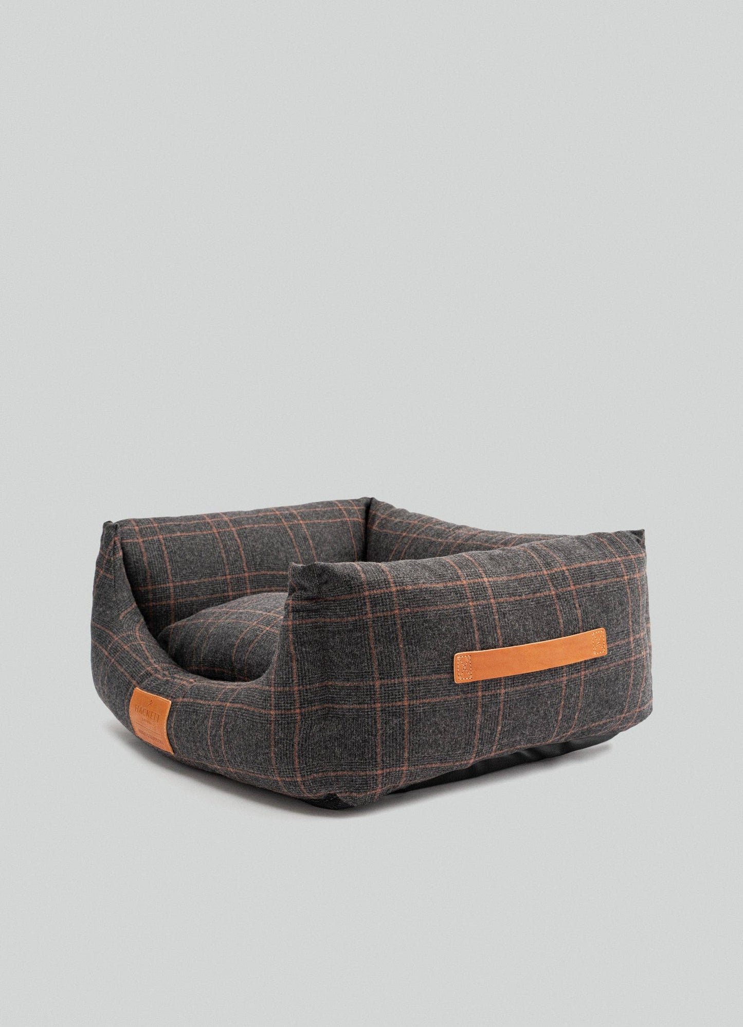 Hackett x Hugo Hudson Dark Grey Checked Tweed Fabric Dog Bed - Medium