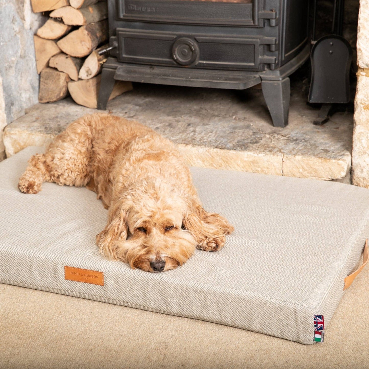 Hugo & Hudson Foam Mattress Dog Bed - Sand Herringbone: Small